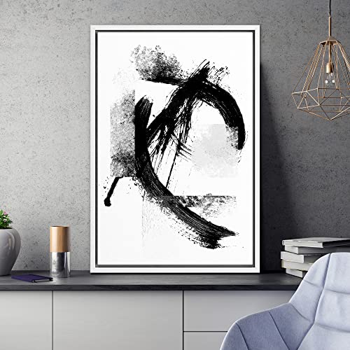 SIGNWIN Framed Canvas Print Wall Art Black Gray White Ring Circle Pattern Abstract Shapes Illustrations Modern Art Minimal Relax/Calm Multicolor for Living Room, Bedroom, Office - 16