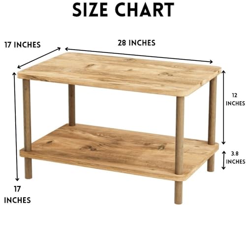 Rectangular Small Coffee Table for Living Room Centerpiece, Modern Wooden 2 Tier Cocktail Table with Open Shelf for Small Places, Home and Office Clearance (Natural)