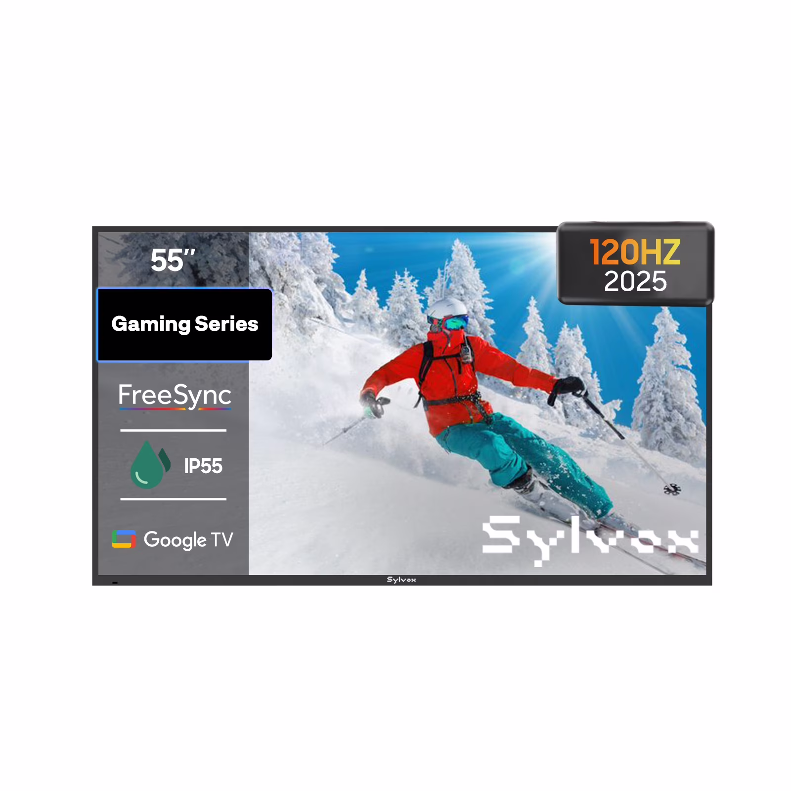 SYLVOX 55-Inch Outdoor TV, 4K 120Hz Smart Google TV with Dolby Vision, Dobly Atmos, IP55 Waterproof, 1000nits Brightness TV for Partial Sun Area (Gaming, Latest Model)