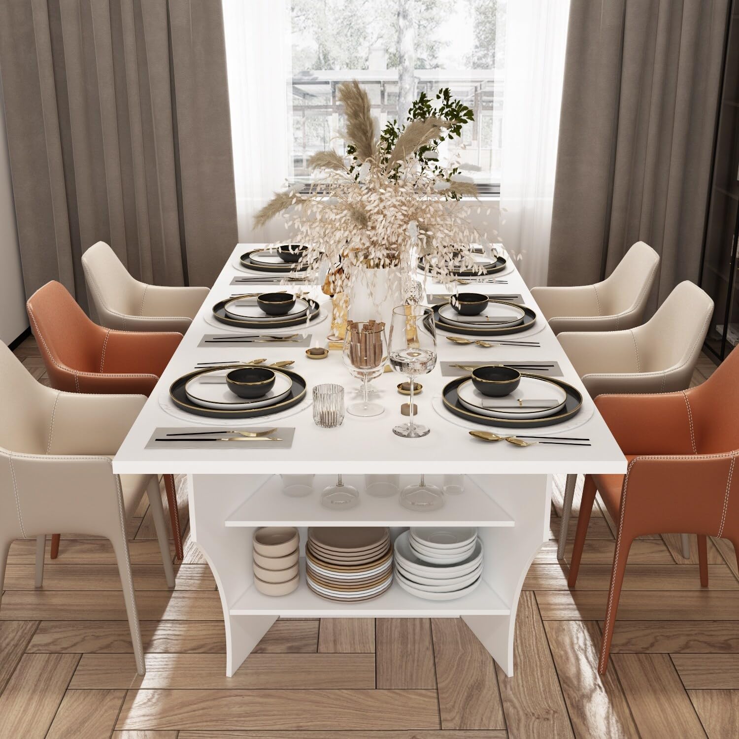 All-in-one Office Computer and Dining Table with Sculptural Supports 86.6