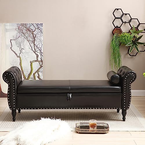 Oval Chenille Fabric Bench with Large Storage Space,Flip Ottoman W/High-Density Sponge,for The Living Room,Entryway, Bedroom,Orange, 47.24