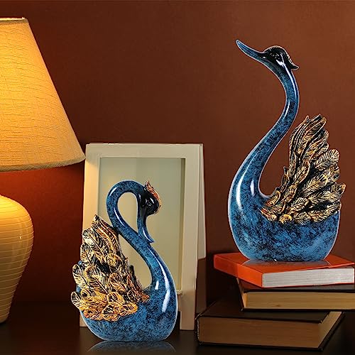 2pcs Swan Statues Couple's Home Decorations for Living Room Decor and Accessories, Sculptures Home Decor for Coffee Table, Book Shelf Decor Accents (Gold)