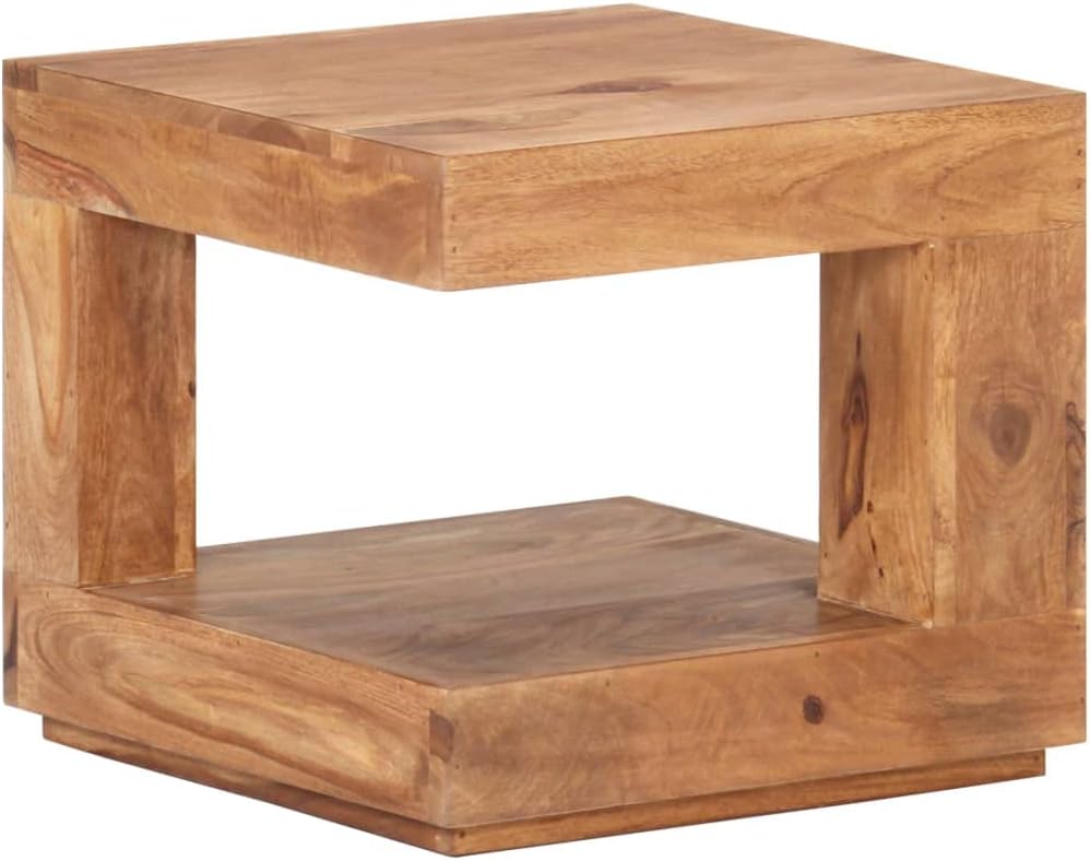 Unique Vintage Coffee Table, Sturdy Solid Sheesham Wood Coffee Table with Storage Shelf, Cocktail Table for Small Apartment Living Room 17.7