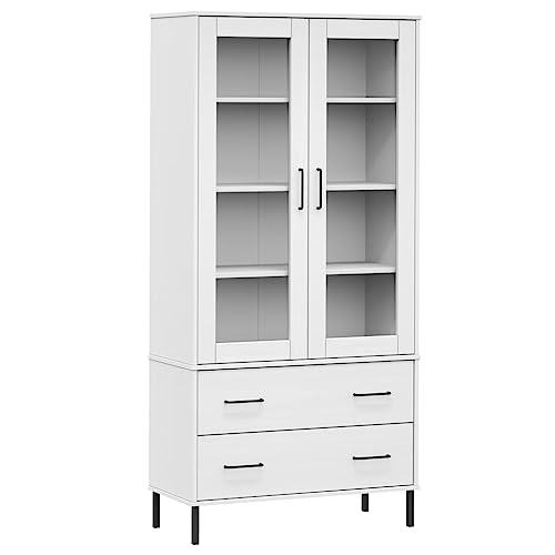 vidaXL Solid Pine Wood Bookcase Brown - Freestanding Bookshelf with Drawers and Metal Legs - 33.5