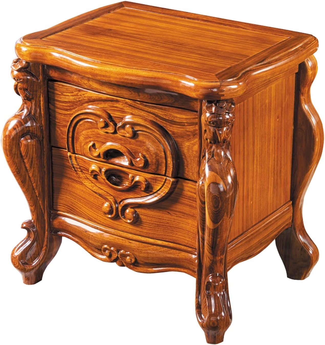 Luxury High-end Nightstand, Exquisite Carving Bedside Tables, Solid Wood Nightstands with 2 Drawer, Rectangle Storage Cabinet Furniture for Villa Big House Bedroom