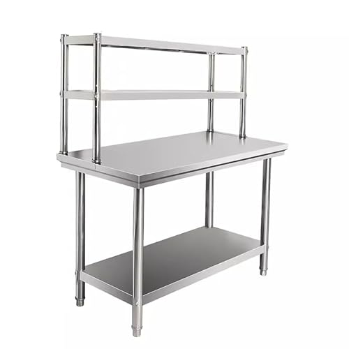 Commercial Kitchen Worktable,2-Tier Kitchen Work Table with Adjustable Foot,Prep and Work Table,easy to clean, thickened tabletop,for Restaurant Warehouse Home Kitchen Garage.