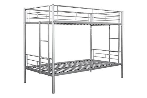 Donext Twin Over Full Metal Bunk Bed, Heavy-Duty Bunk Bed with Guardrail, Space-Saving Bunk Bed for Kids, Teens, Adults, 2 side Ladder, No Box Spring Needed, Silver