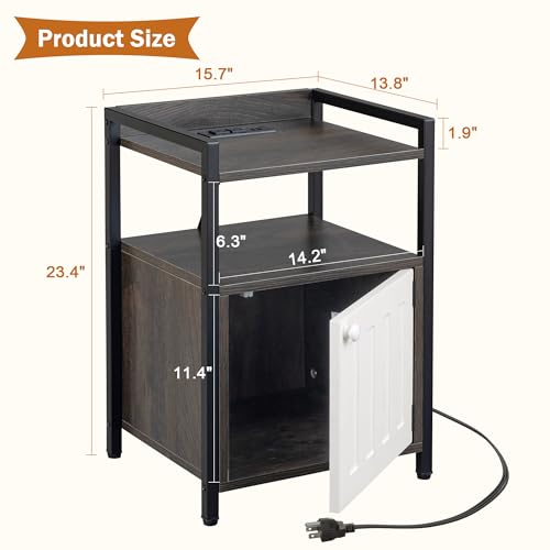 Nightstand with Charging Station, Black Nightstand, Small End Table, Bedside Table with USB Ports and Outlets, Black