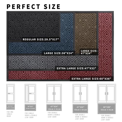 Yimobra Door Mat, Outdoor Indoor Entrance Welcome Mat, Heavy Entry Front Door Mat, Stain & Fade Resistant, Low Profile, Sturdy Rubber, Easy Clean Patio Floor Mat, Waterproof, 60 x 36,Black