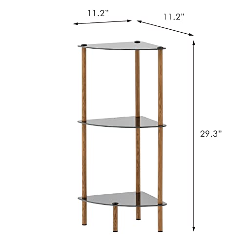 3-Tier Floor Storage Corner Display Rack, 3 Tier Open Black Glass Shelves - Compact Shelving Display Unit - Multifunctional Home Organizer for Bathroom, Office, Bedroom, Living Room, Kitchen