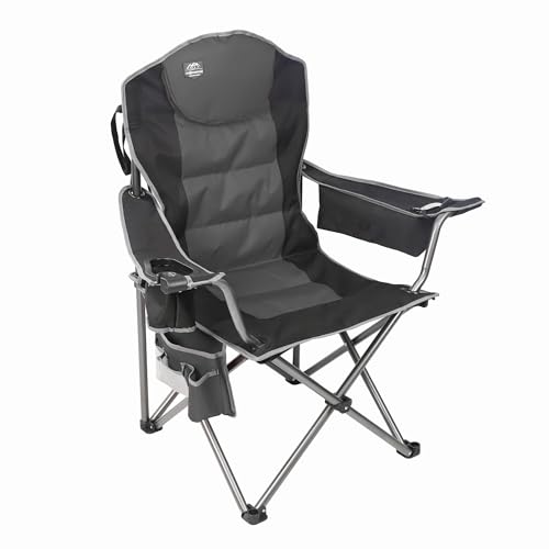 Camping Chairs for Adults,High Back Outdoor Folding Padded Heavy Duty Lawn Chairs w/Phone Holder,Cup Holder,Cooler Bag,Opener,Perfect for Adults Beach Trips,Black