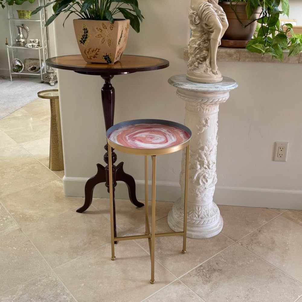 Round Side End Table, Modern gold accent table, round drink table, resin side table, Snack Table, 15