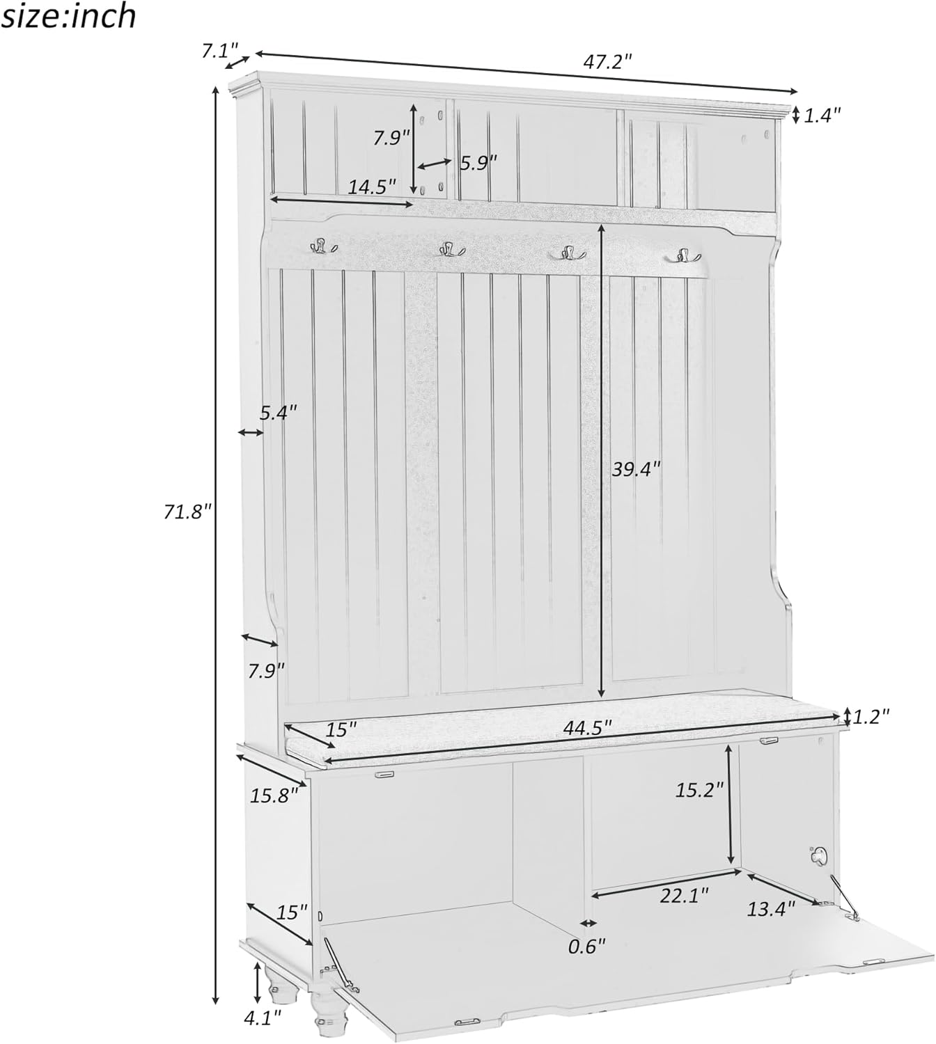 Polibi Entryway Coat Rack with Upholstered Bench Seat and Storage Cabinet, 71.8