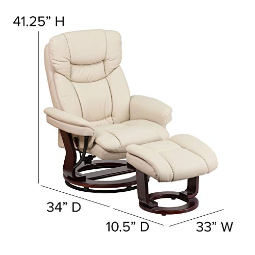 EMMA + OLIVER Multi-Position Recliner/Curved Ottoman - Swivel Wood Base, Palimino LeatherSoft