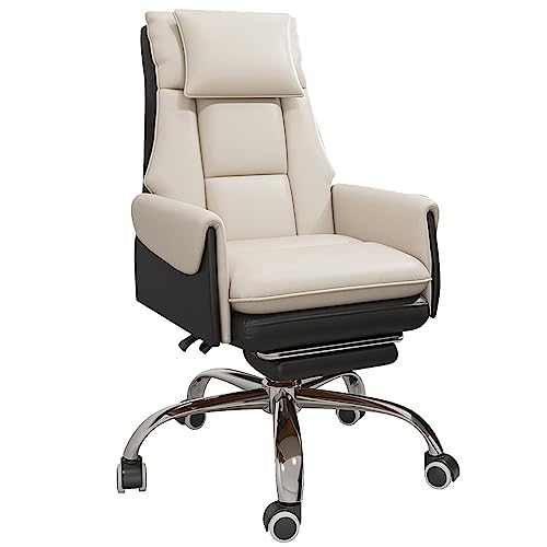Office Chair Ergonomic Desk Chair - PU Leather Computer Chair Adjustable Height Home Office Desk Chairs with Tilt Function and Retractable Footrest, Comfortable Swivel Executive Task Chair
