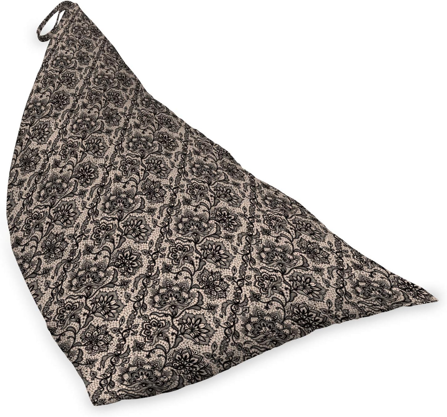 Ambesonne Gothic Lounger Chair Bag, Abstract Graphic Lace Pattern Flowers Butterflies Old Fashioned Nature Inspired, High Capacity Storage with Handle Container, Lounger Size, Tan Black