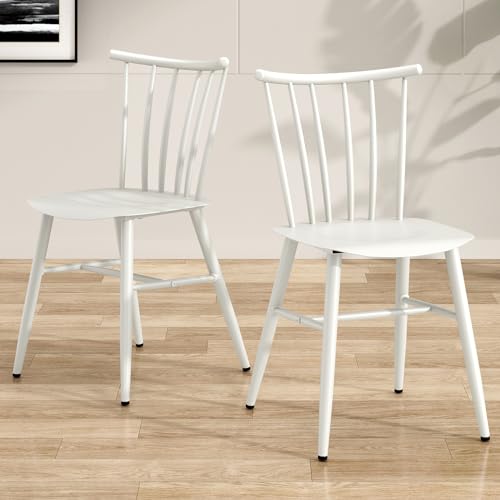 Metal Dining Chairs Set of 2, Modern Kitchen & Dining Room Chairs for Dining Room, Windsor Chairs Dining Chairs with Metal legs, Armless Dining Chair with Comfortable Seat