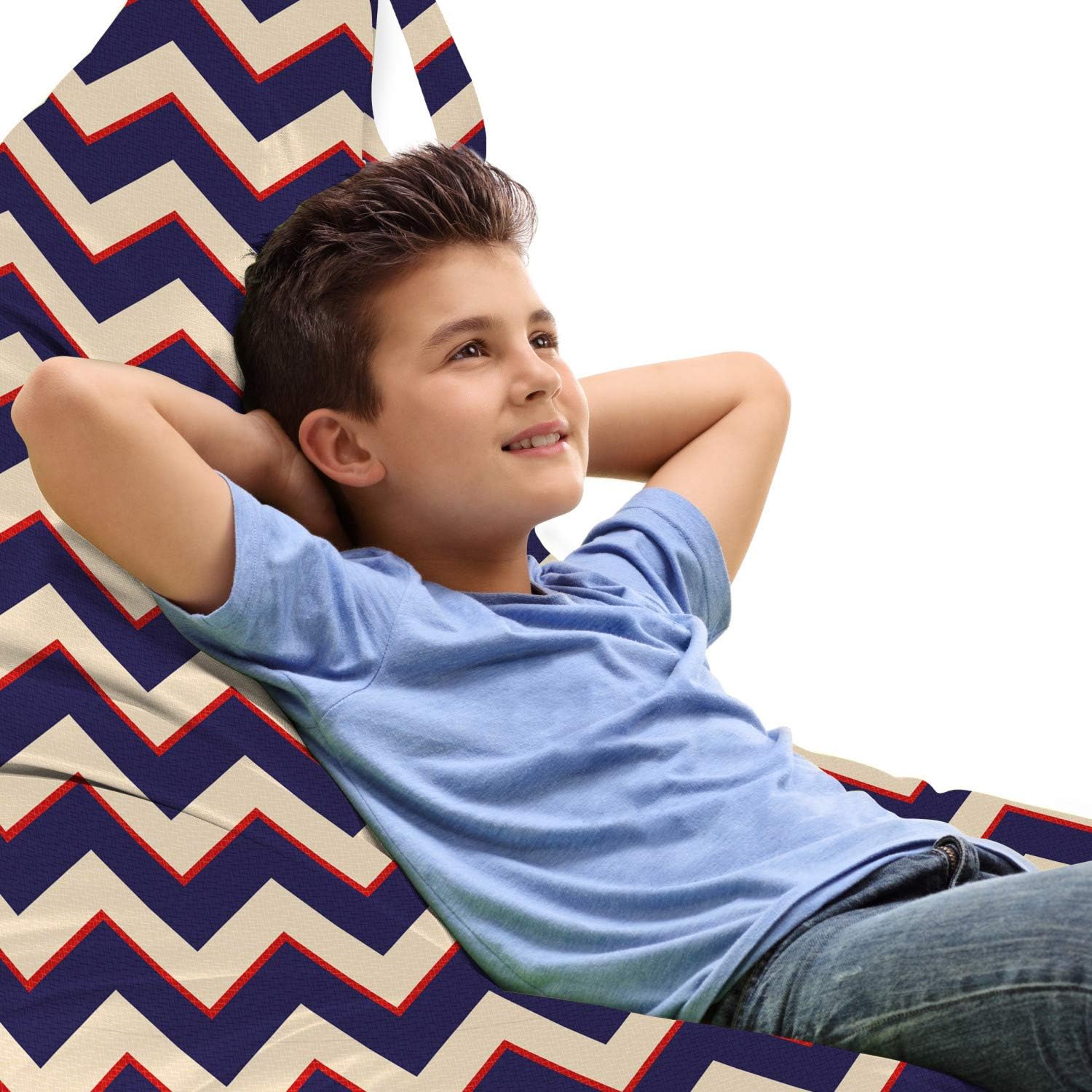 Ambesonne Navy Lounger Chair Bag, Zigzag Striped Design in Modern Colors with Art Fashion Chevron Lines Pattern, High Capacity Storage with Handle Container, Lounger Size, Purple Tan Red