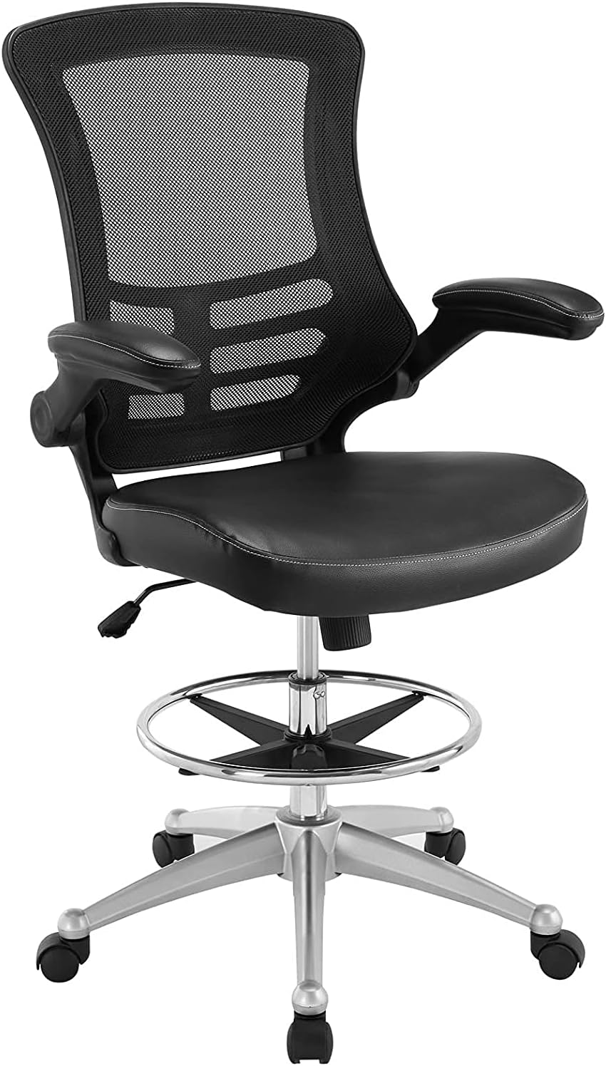 Attainment Vinyl Drafting Chair - Drafting Stool with Flip-up Arm in Black Comfortable and Ergonomic Support 26.5