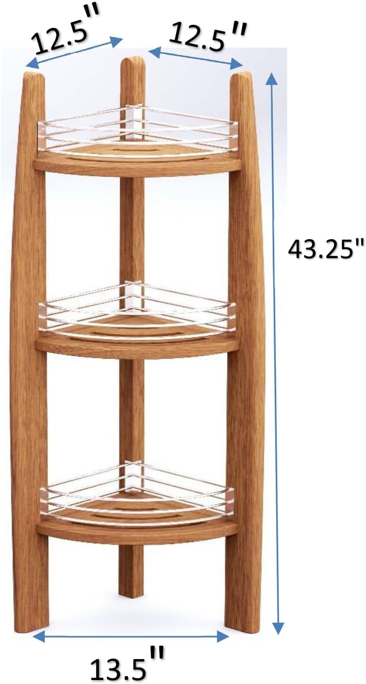 Grade A Teak Wood Outdoor Patio Corner Shelf Caddy #14CSC
