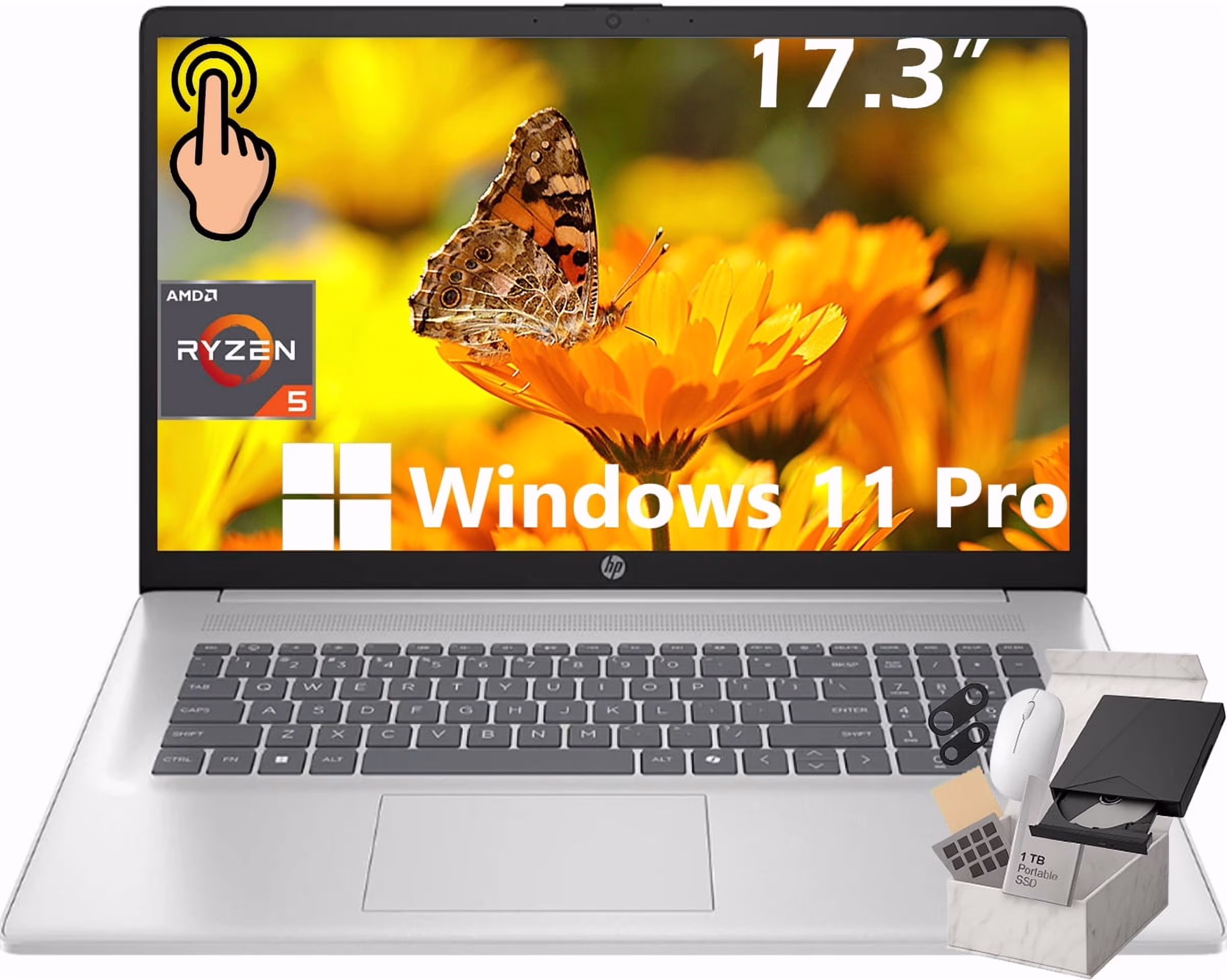 HP Flagship 17 Touchscreen Laptop Computer • 32GB RAM • 2TB SSD • 17.3" HD+ Anti Glare Display • AMD Ryzen 5 7430U CPU• Wi-Fi 6 • Windows 11 Pro • Copilot • Business & Student
