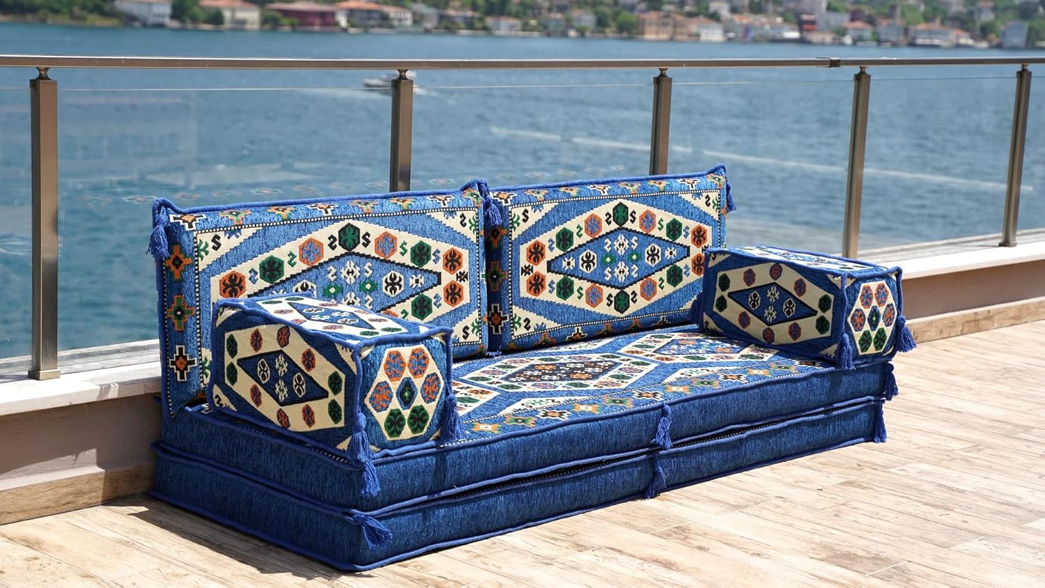 Royal Blue Arabic Floor Sofa Set, Balcony Patio Sofas, Terrace Sofa, Ethnic Sofa, Moroccan Sofas, Sectional Sofas, Hookah Sofas (8'' Thickness Sofa)