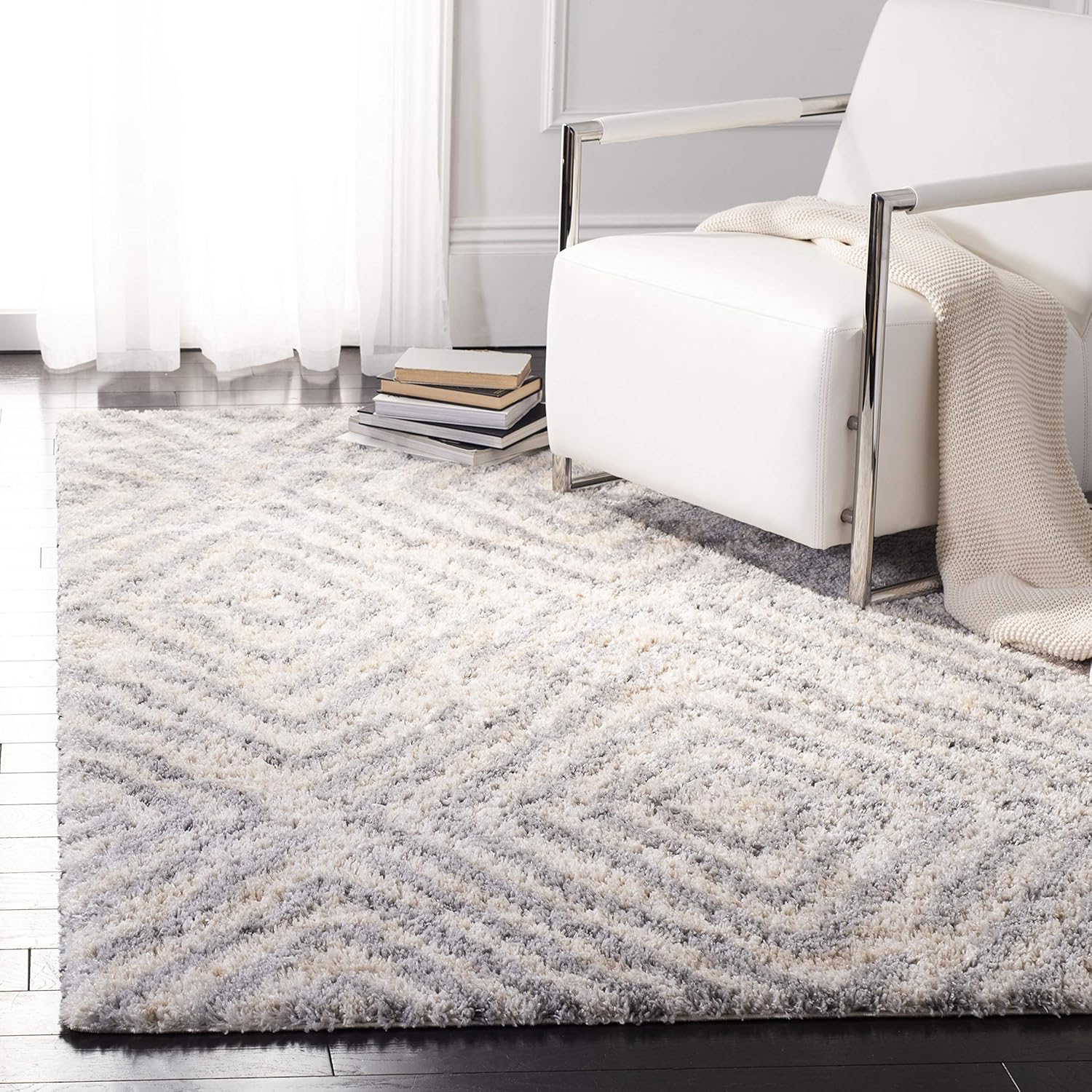 SAFAVIEH Berber Shag Collection 10' x 14' Cream/Grey BER218A Moroccan Non-Shedding Living Room Bedroom Dining Room Entryway Plush 1.2-inch Thick Area Rug