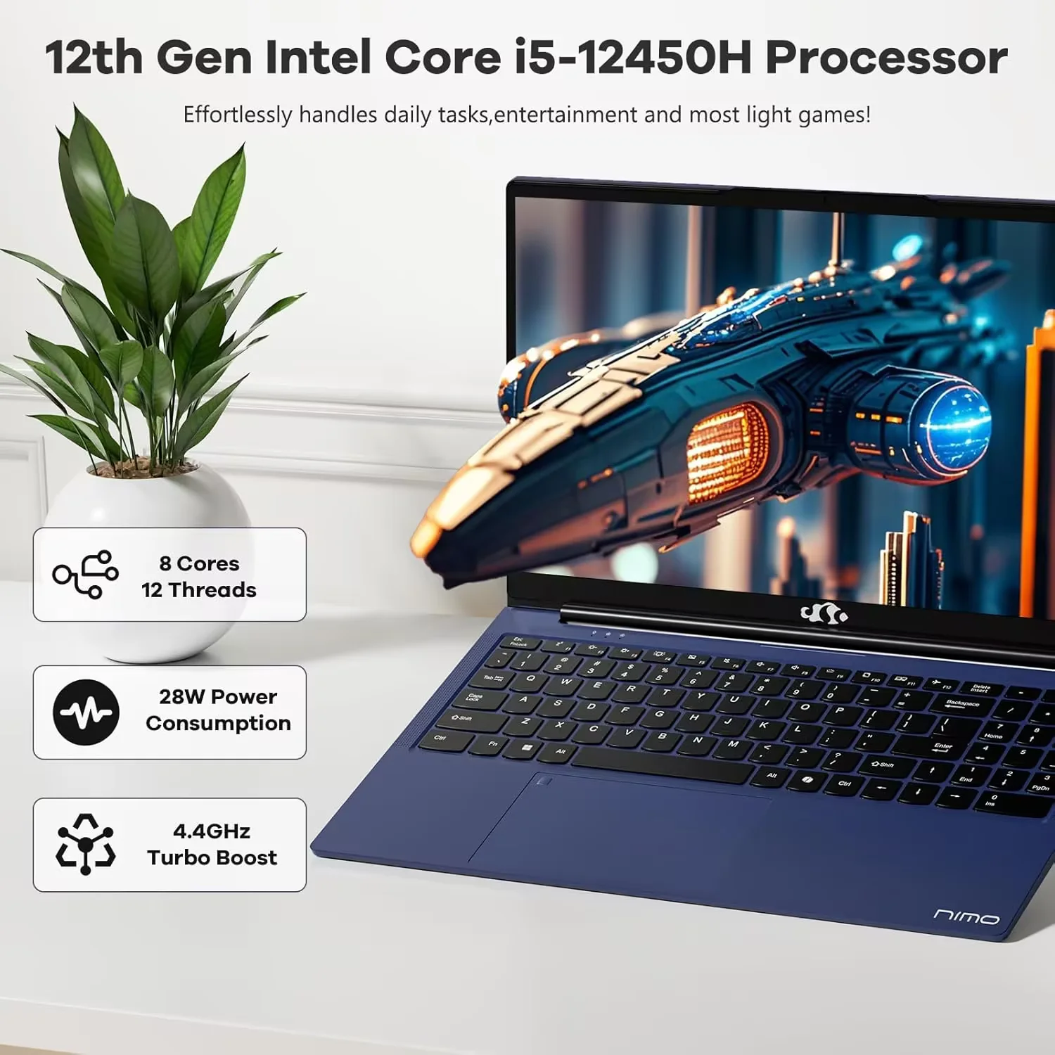 15.6" FHD New Business Laptop Computer 8 Cores Intel i5-12450H 16GB RAM 1TB SSD (Beat i7-11800H, Up to 4.4GHz) Backlit Keyboard Computer 100W Type C Fingerprint WiFi 6 Numpad Windows 11 Blue