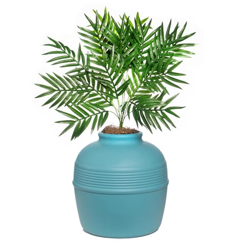 Good Pet Stuff, The Original Hidden Litter Box Base Kit, Round Enclosed Cat Litter Box Planter with Artificial Plants, Vented Carbon Odor Filter System, Florist Moss, Easy to Clean, Caribbean Blue