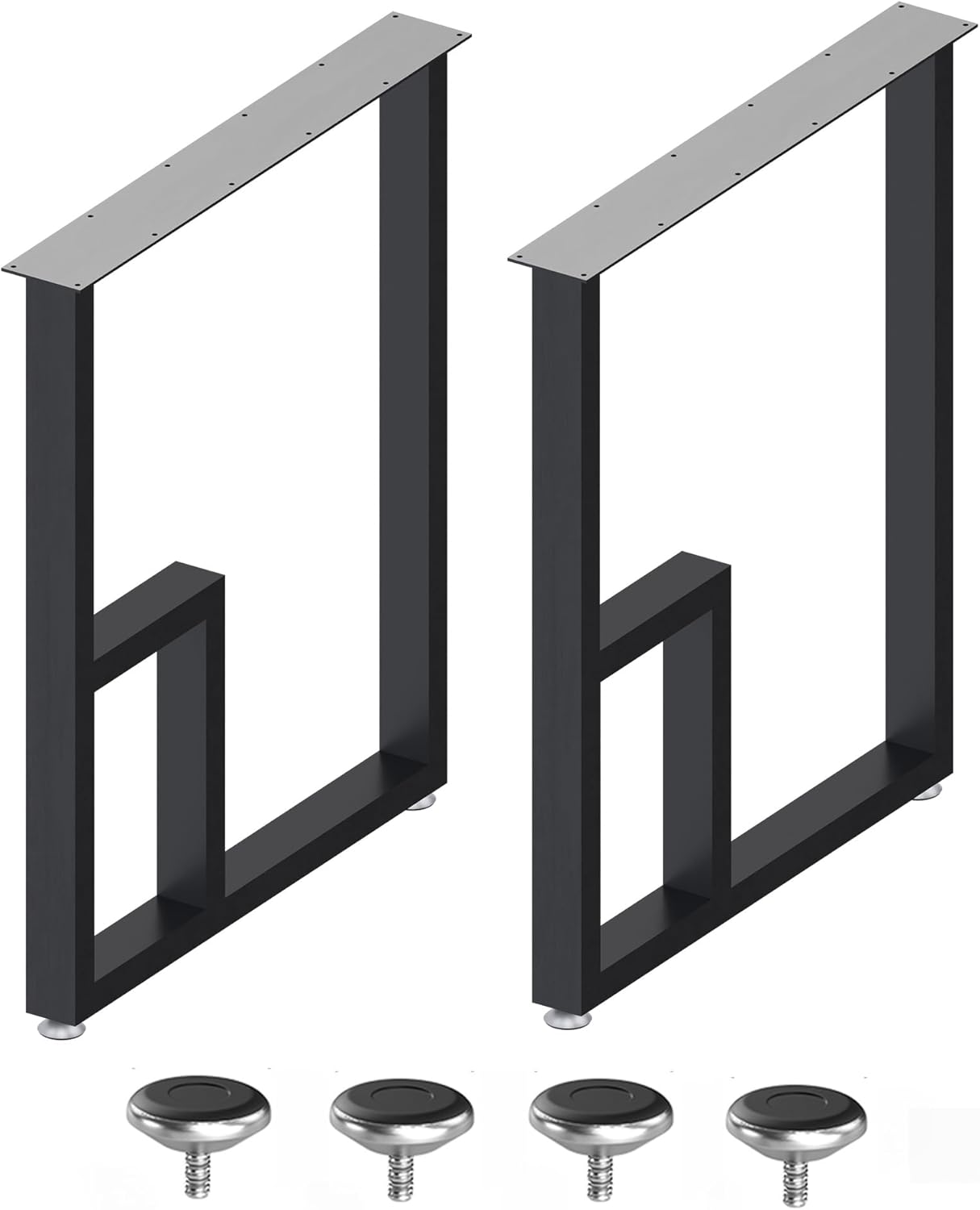 Industrial Metal Table Legs 28 Inch Hx24 Inch W Set of 2,Modern Heavy Duty Tall Black Metal Iron Desk Legs,Bench Furniture Legs for Coffee Table Dining Legs with 4 Adjustable Feet,Square 2 Tier