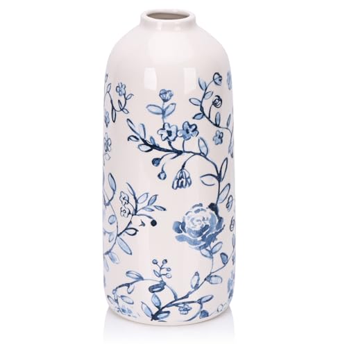 Blue and White Vase Ceramic Chinoiserie Floral Vase, Elegant Blue and White Home Aesthetic Vase Decor, Living Room Centerpiece, Entryway, Dining Table Centerpiece, Kitchen Decor (Large)