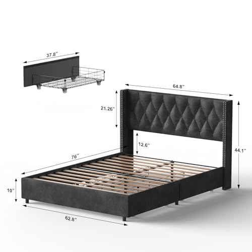 Better Home Products Amelia Velvet Full Platform Bed with 4 Storage Drawer in Grey (Gery, Full - 4 Storage Drawers)