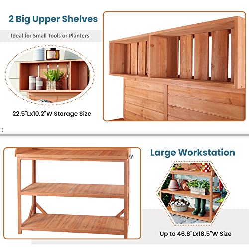 SPOFLYINN 39 Inch Outdoor Garden Horticultural Wooden Storage Cabinet Garden Potting Bench Table Planting Work Station for Indoor Outdoor Garden Storage Cabinet Orange As Shown One Size