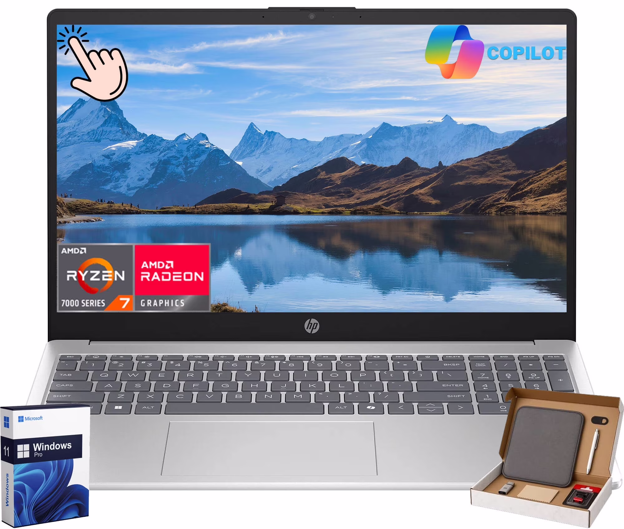 HP 15.6" FHD Touchscreen Laptop for College Student & Business, AMD Ryzen 7 7730U, 16GB RAM, 512GB SSD, AMD Radeon Graphics, WiFi 6, Copilot, Windows 11 Pro