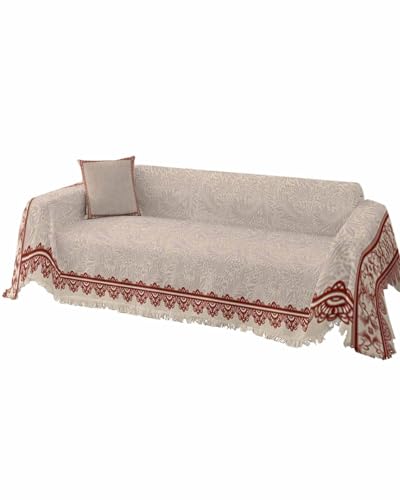Flowers Texture Red Sofa Cover Couch Covers for 3-4 Cushion Couch Throw Couch Cover with Tassel Soft Sofa Slipcover Vintage Leaves Texture on Burlap Couch Furniture Protector for Dog Pet 71