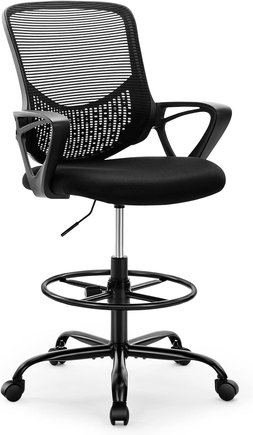 Standing Desk Counter Height Office Chair with Adjustable Foot Ring, Charcoal Black