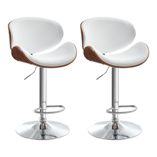 Swivel Bar Stools Set of 2, Adjustable PU Leather BarStools with Back, Modern Counter Height Bar Stools for Kitchen Island, Bar, Dining Room (Black)