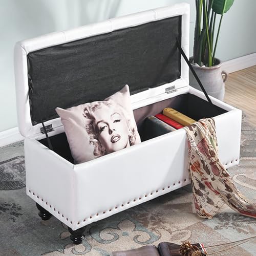 Entryway Bench for Bedroom, Ottoman End of Bed, Faux Leather Padded Benches with Flip Top Storage Space for Living Room, Foyer, Mudroom, Hallway