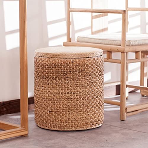 Eco-Friendly Rattan Storage Ottoman, Round Ottomans Foot Rest Pouf Ottoman Foot Stools Cube Decoration Furniture Ottoman Seating Storage Change Shoes Bench Living Room Study (Color : Brown)