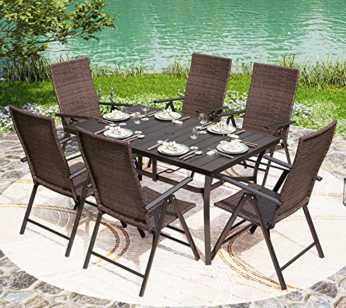 PHI VILLA 4 Piece Patio Wicker Dining Chairs Set, Patio Folding Wicker Chairs with Adjustable High Backrest for Porch, Poolside, Yard