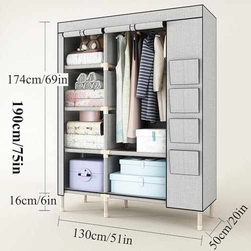 PEYNIR Portable Wardrobe Temporary Closet Fabric Oxford Closet Assemble Closet Simple Armoire Detachable Clothing Cabinet Bedroom Living Room