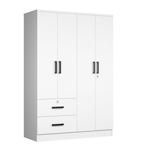 4 Doors Wardrobe 2 Drawers with Shelves 48 inch Wide and 72 high (Black)