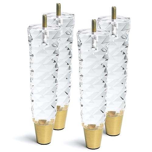 JEREVER Diamond Pattern Acrylic Furniture Legs Pack of 4 Replacement Sofa Cabinet Feet Modern Clear Home Decor (7.8inch)