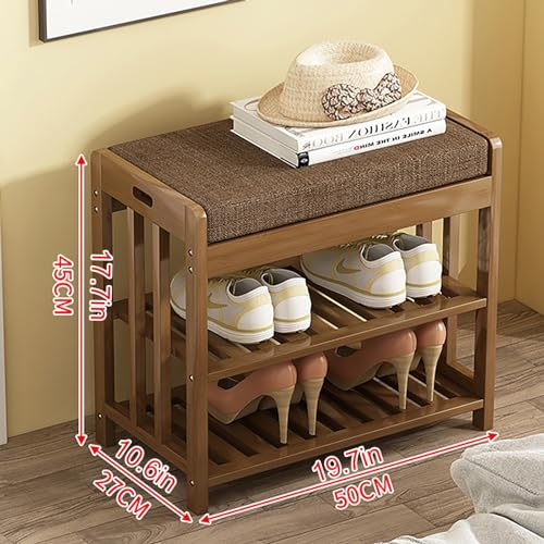 Bamboo Shoe Rack Bench Shoe Bench with Cushion Entryway Bench with Shoe Storage Bench Seat for Entry, Living Room, Bedroom, Hallway (Size : 23.6 * 10.6 * 17.3in)