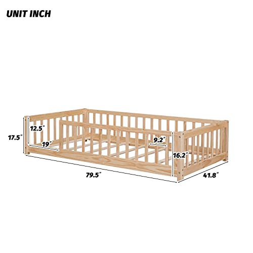 Bellemave Twin Montessori Bed, Floor Bed, Floor Bed Frame, Floor Bed for Kids, Wooden Kids Floor Bed(Natural).