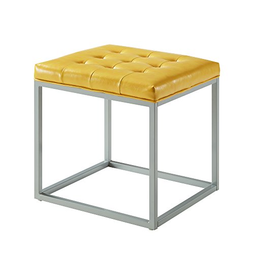 Inspired Home Newton Cube Ottoman, Leather, Metal Frame, Button Tufted, 18 Inches L by 18 Inches W by 18 Inches H, Purple