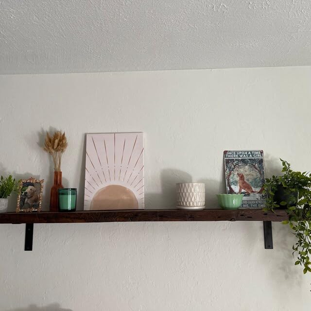 Modern Timber Craft Reclaimed Wood Wall Shelf with Steel Angle Brackets | Rustic Decoration | 2