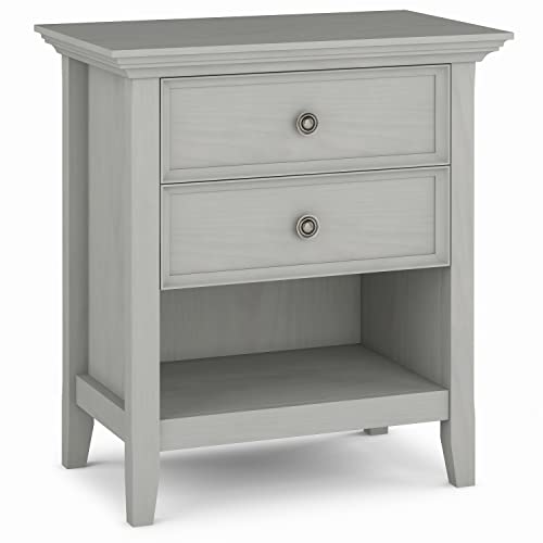 SIMPLIHOME Amherst SOLID WOOD 24 Inch Wide Traditional Bedside Nightstand Table in Distressed Grey, For the Living Room and Bedroom