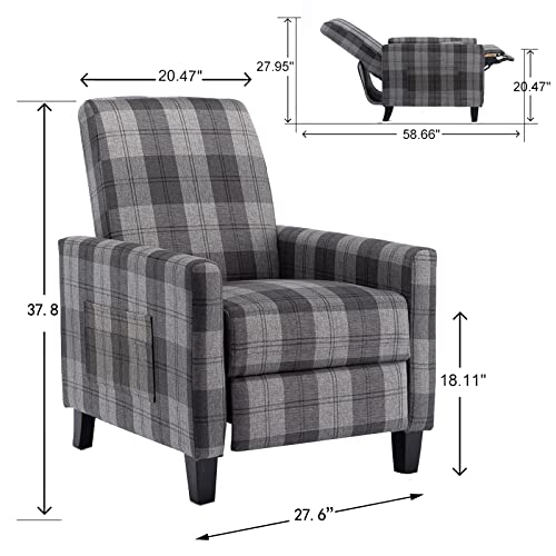 Yoluckea Recliner Chair Fabric Single Sofa Lounge Seat with Adjustable Angle Backrest and 2 Pockets Modern Accent Chair Armchair Recliner Sofa for Small Spaces Home Bedroom Living Room (Grey Mix)