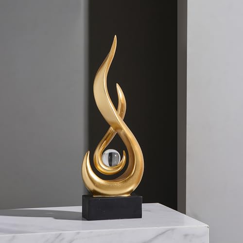 FJS White Decor Modern Flame Statue Decorations for Living Room, Resin Shelf Decor Accents, Abstract Art Sculptures Home Decor for Shelves Dining Room Office Coffee Table Centerpiece